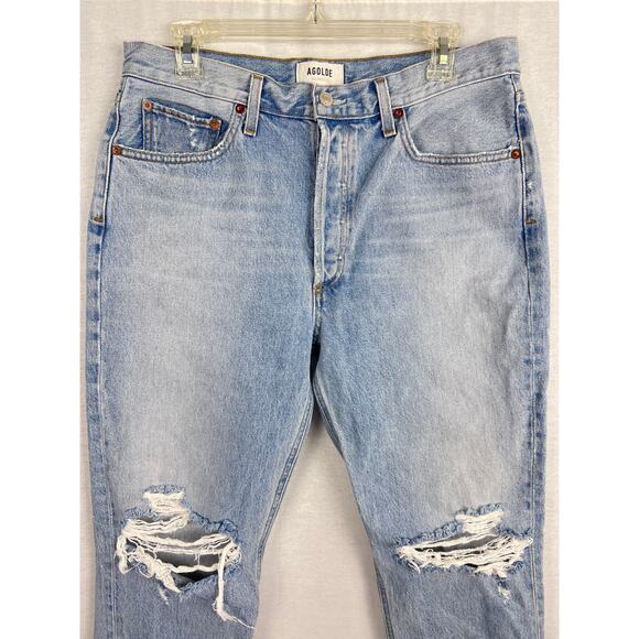 AGOLDE Jeans Riley High Rise Straight Crop Distressed Clear Skies Casual Capsule - Picture 4 of 11
